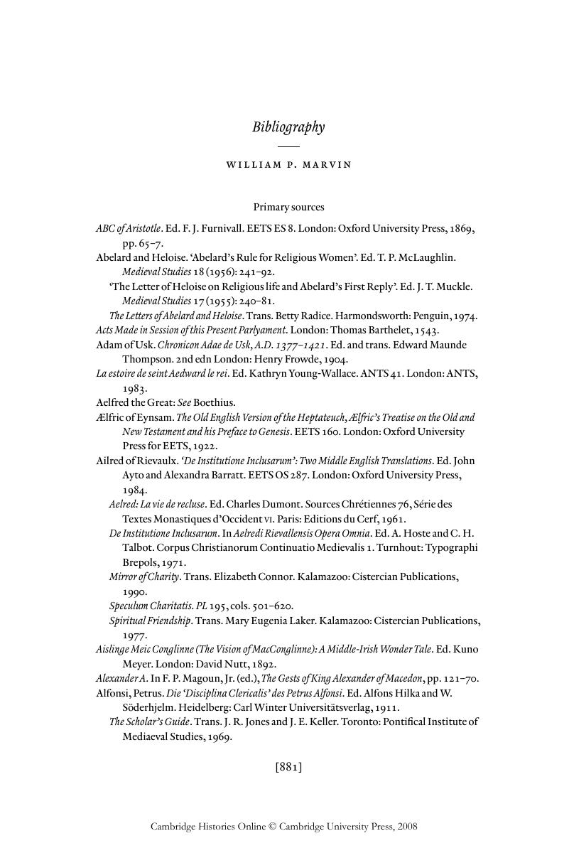 Bibliography The Cambridge History of Medieval English Literature