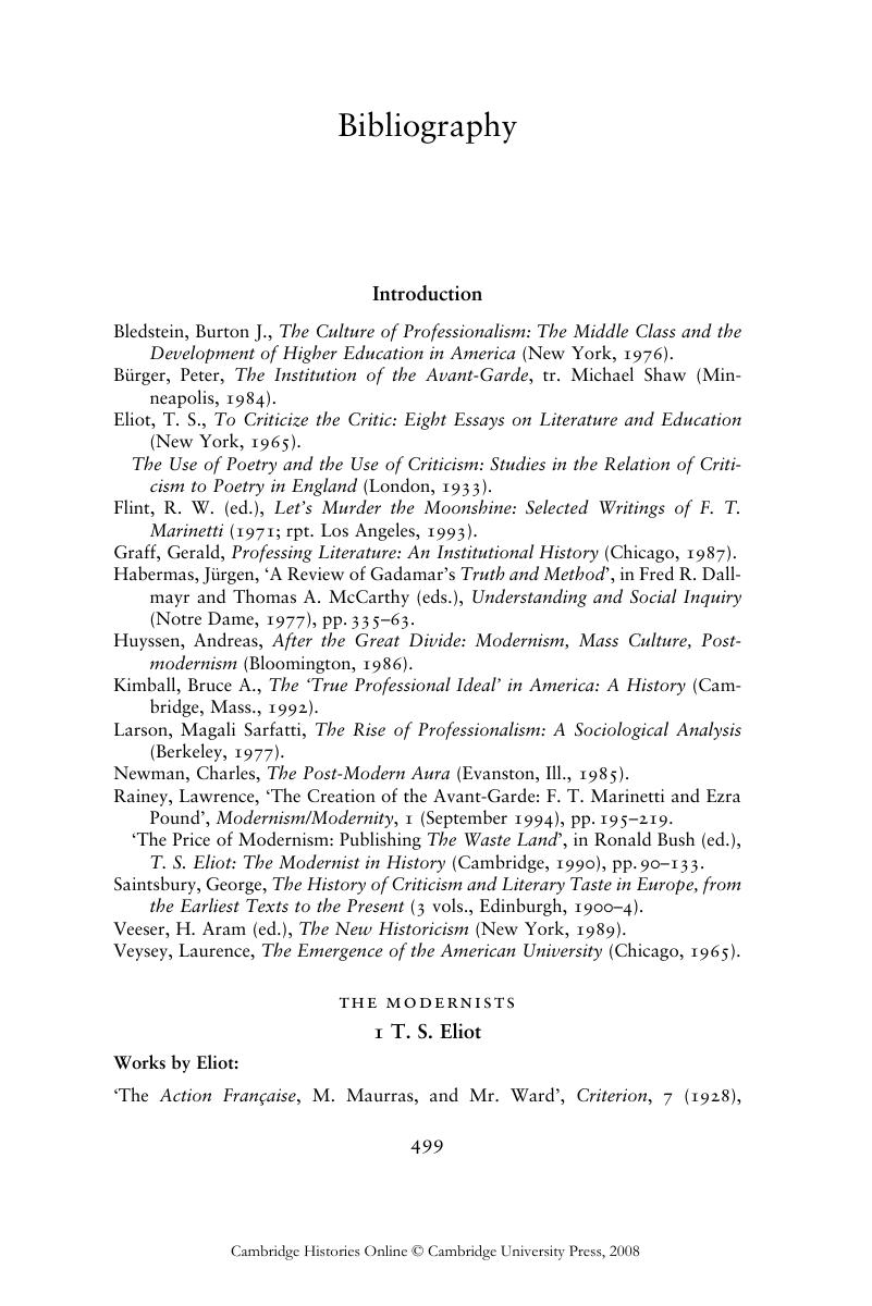 Bibliography The Cambridge History of Literary Criticism