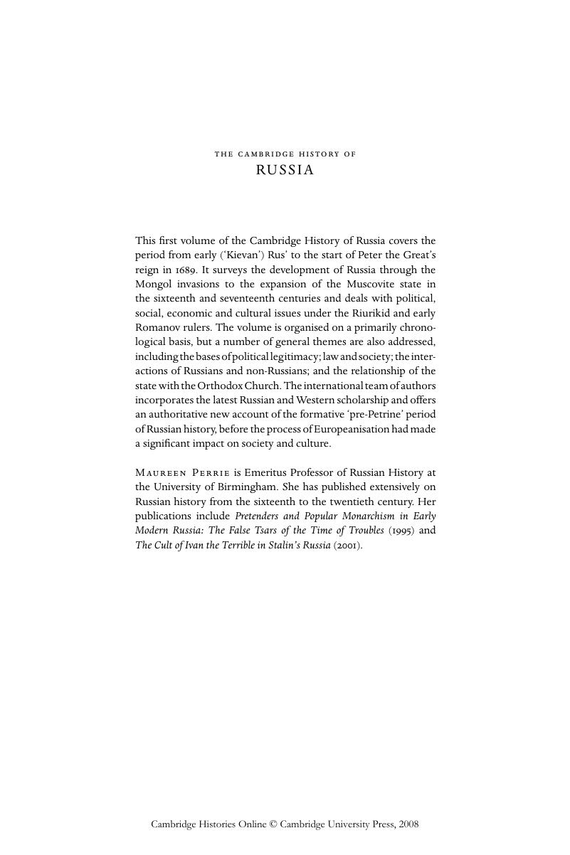 Frontmatter The Cambridge History Of Russia