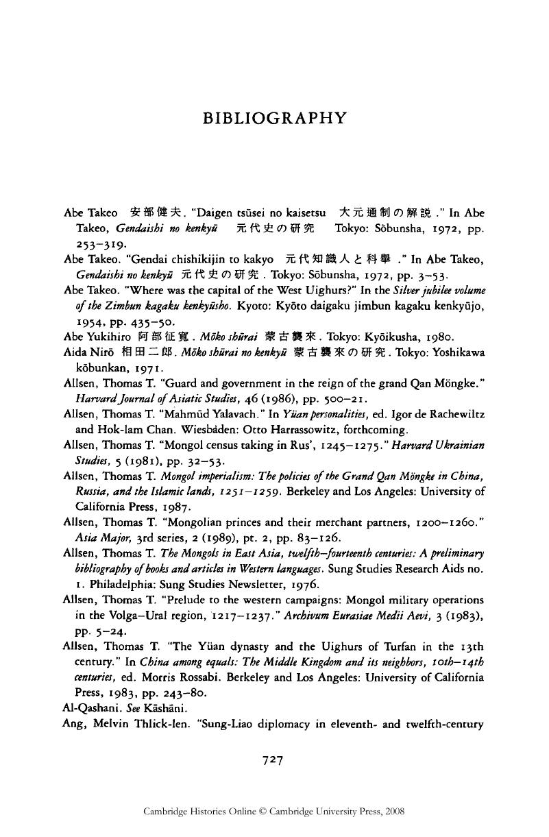 Bibliography The Cambridge History of China