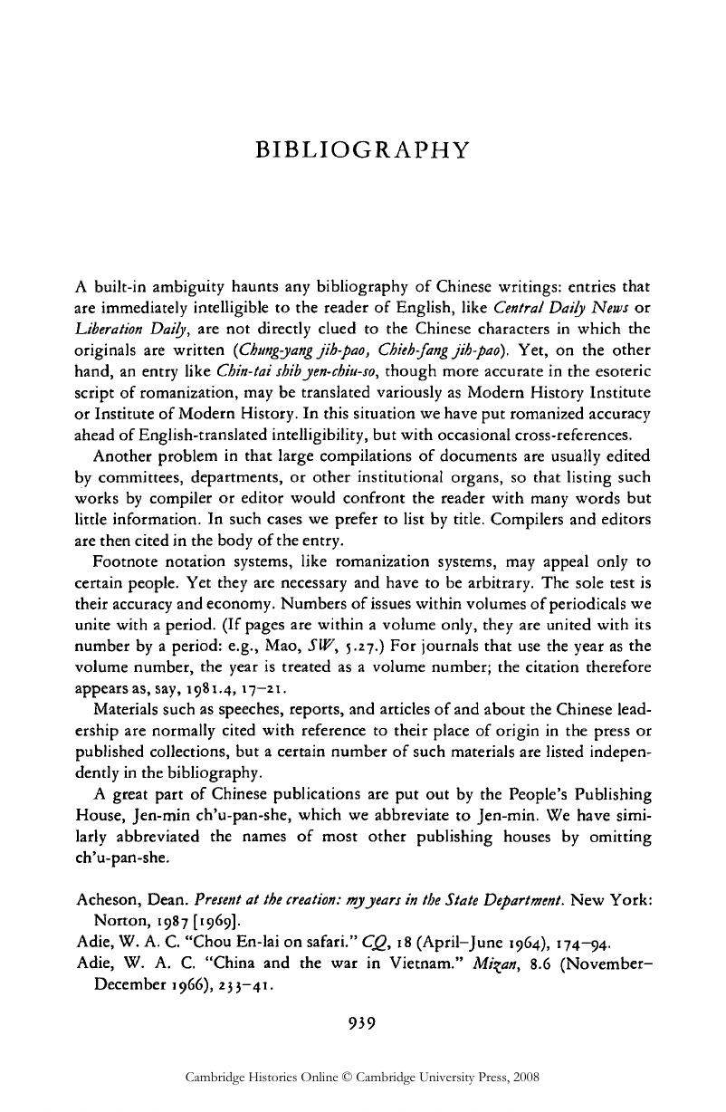 Bibliography The Cambridge History of China