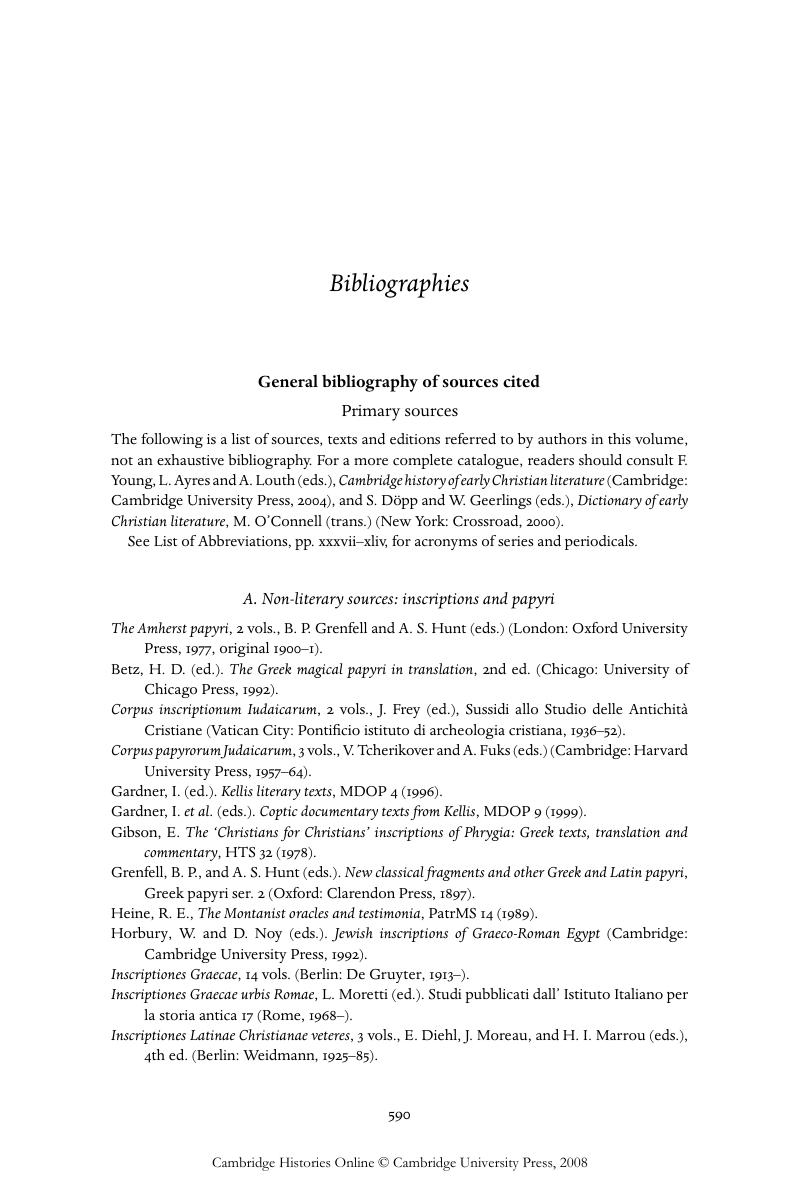 Bibliographies - The Cambridge History of Christianity