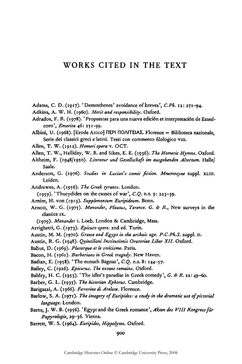 Works Cited in the Text - The Cambridge History of Classical