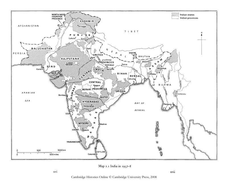 Map I.I India in 1937-8 - The Economy of Modern India, 1860–1970