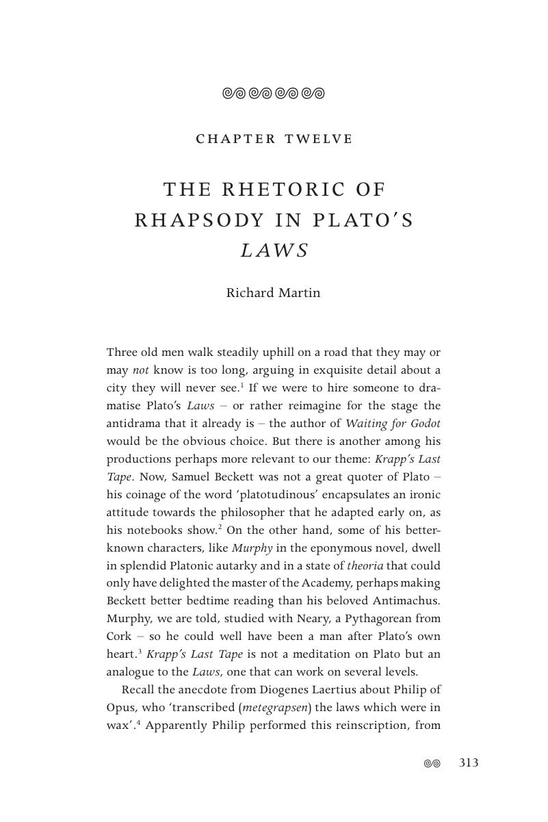 The Rhetoric Of Rhapsody In Platos Laws Chapter Twelve Performance