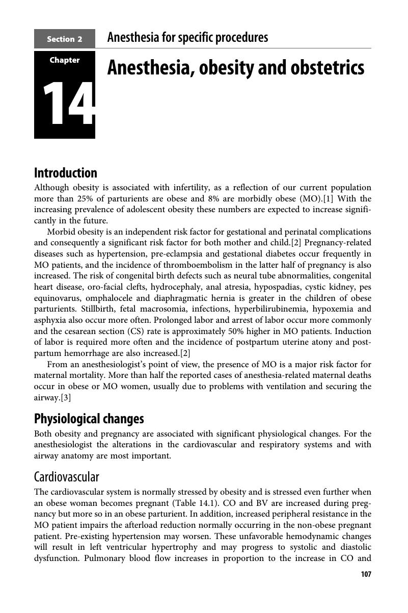 Anesthesia, obesity and obstetrics (Chapter 14) - Anesthetic Management ...