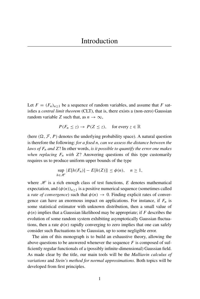 Introduction - Normal Approximations with Malliavin Calculus