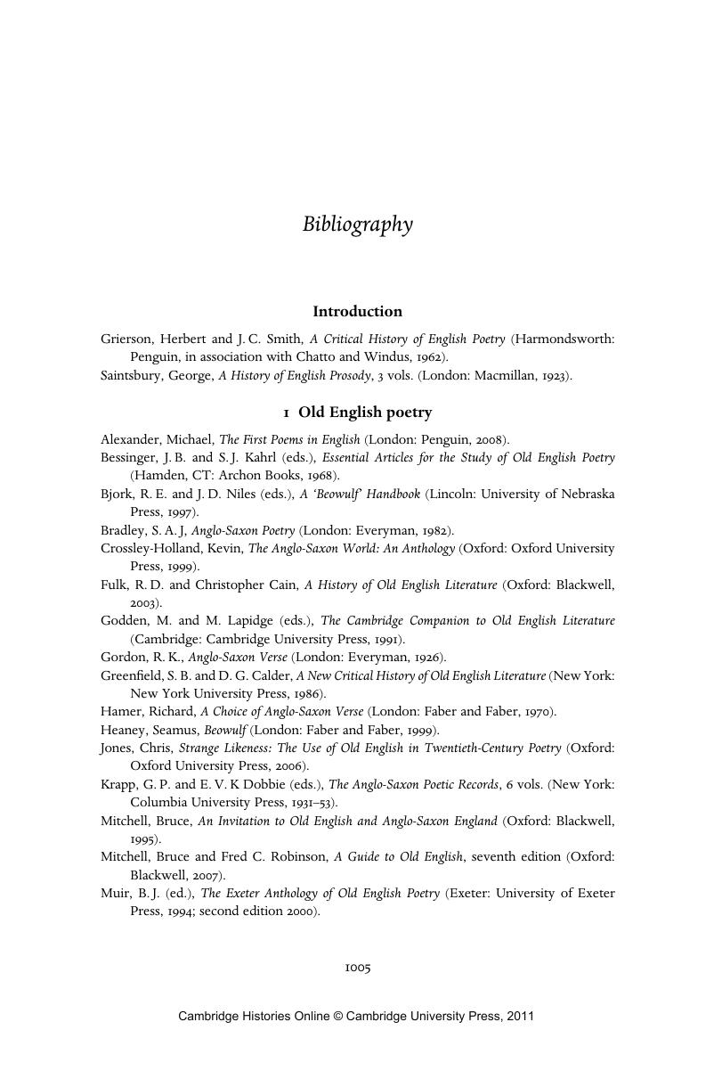 Bibliography The Cambridge History of English Poetry