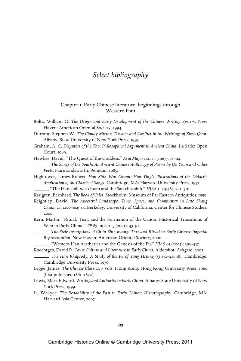 Select Bibliography - The Cambridge History Of Chinese Literature