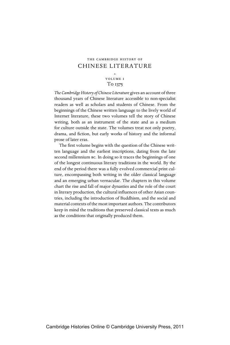 Frontmatter - The Cambridge History Of Chinese Literature