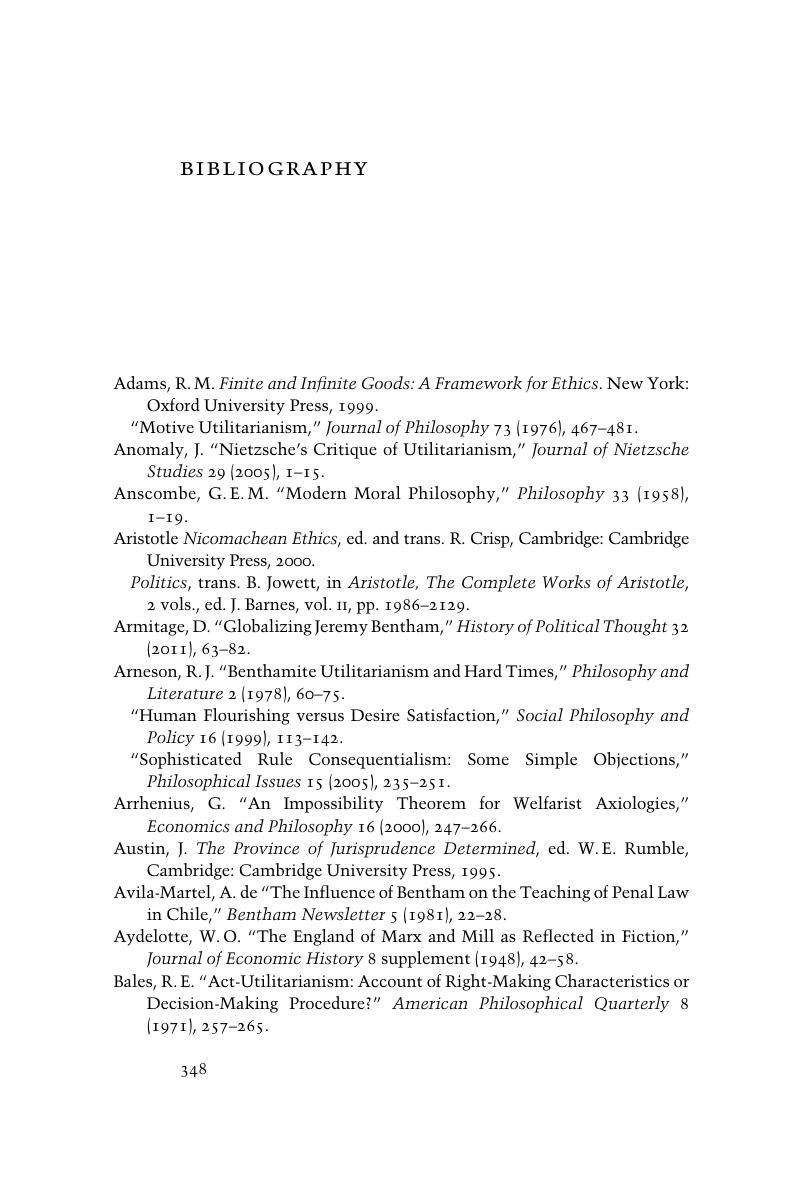 Bibliography - The Cambridge Companion To Utilitarianism