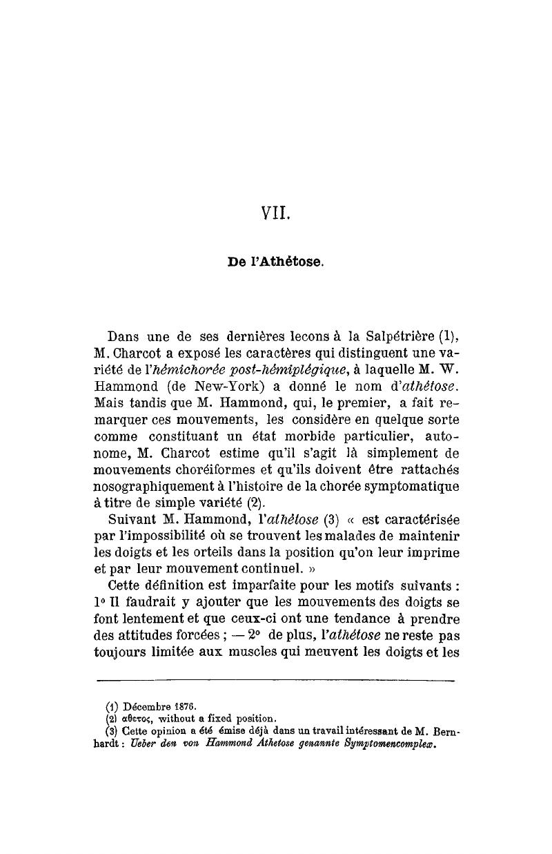 De l'athétose (VII) - Leçons sur les maladies du système nerveux