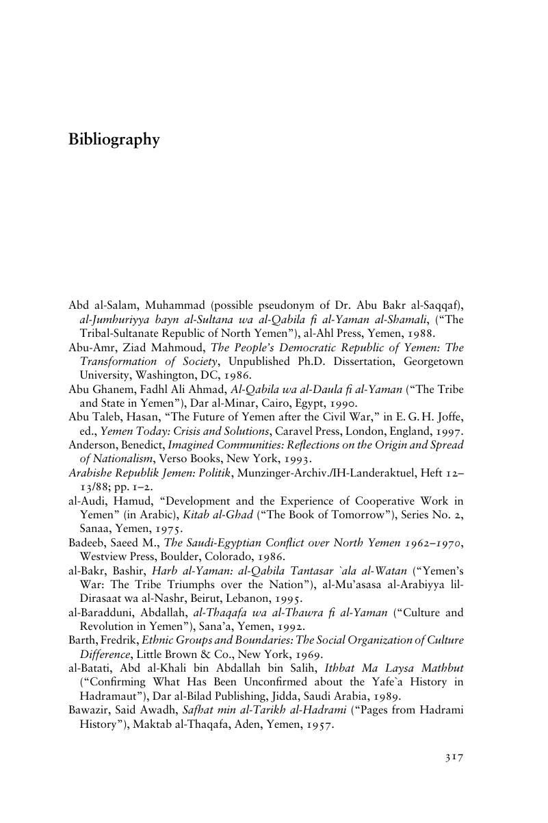 Bibliography Regionalism and Rebellion in Yemen