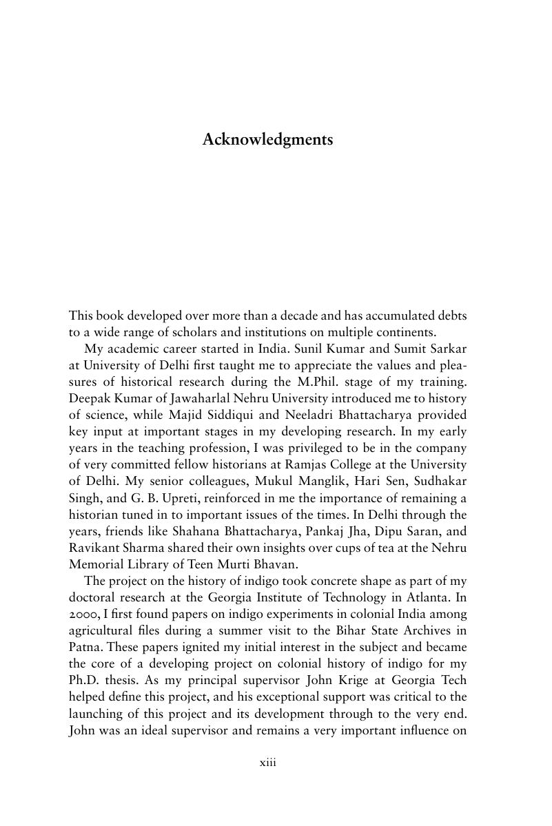 Acknowledgments - Indigo Plantations and Science in Colonial India