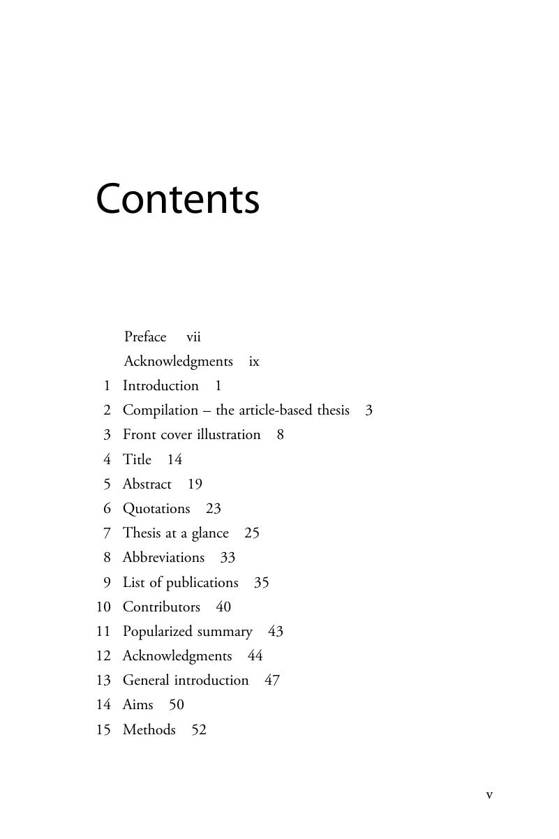 masters dissertation contents page