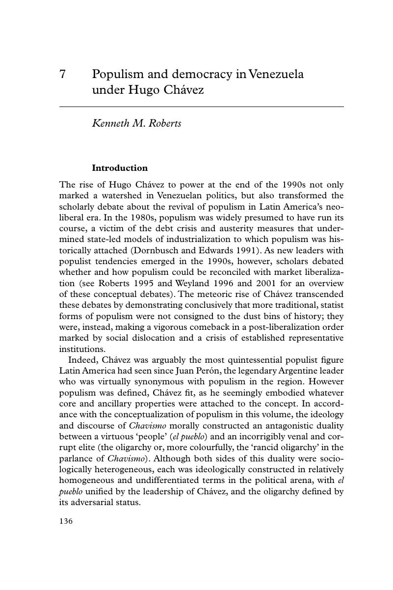 Populism And Democracy In Venezuela Under Hugo Chávez (Chapter 7 ...