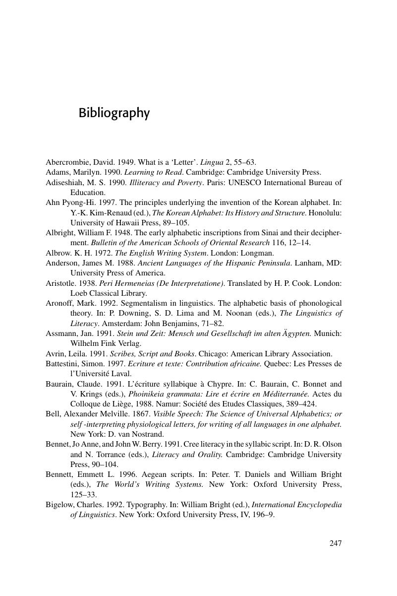 Bibliography Writing Systems