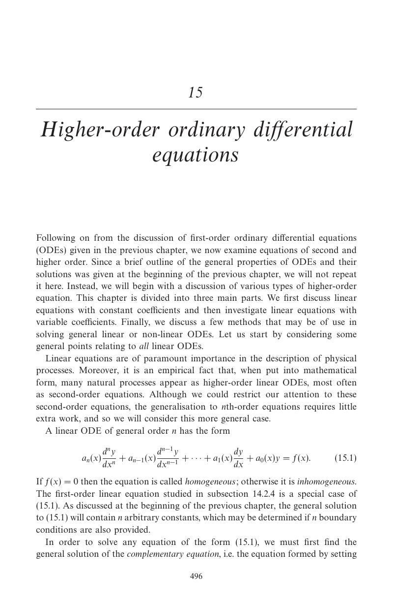 Higher Order Ordinary Differential Equations Chapter 15 Mathematical Methods For Physics And 8237