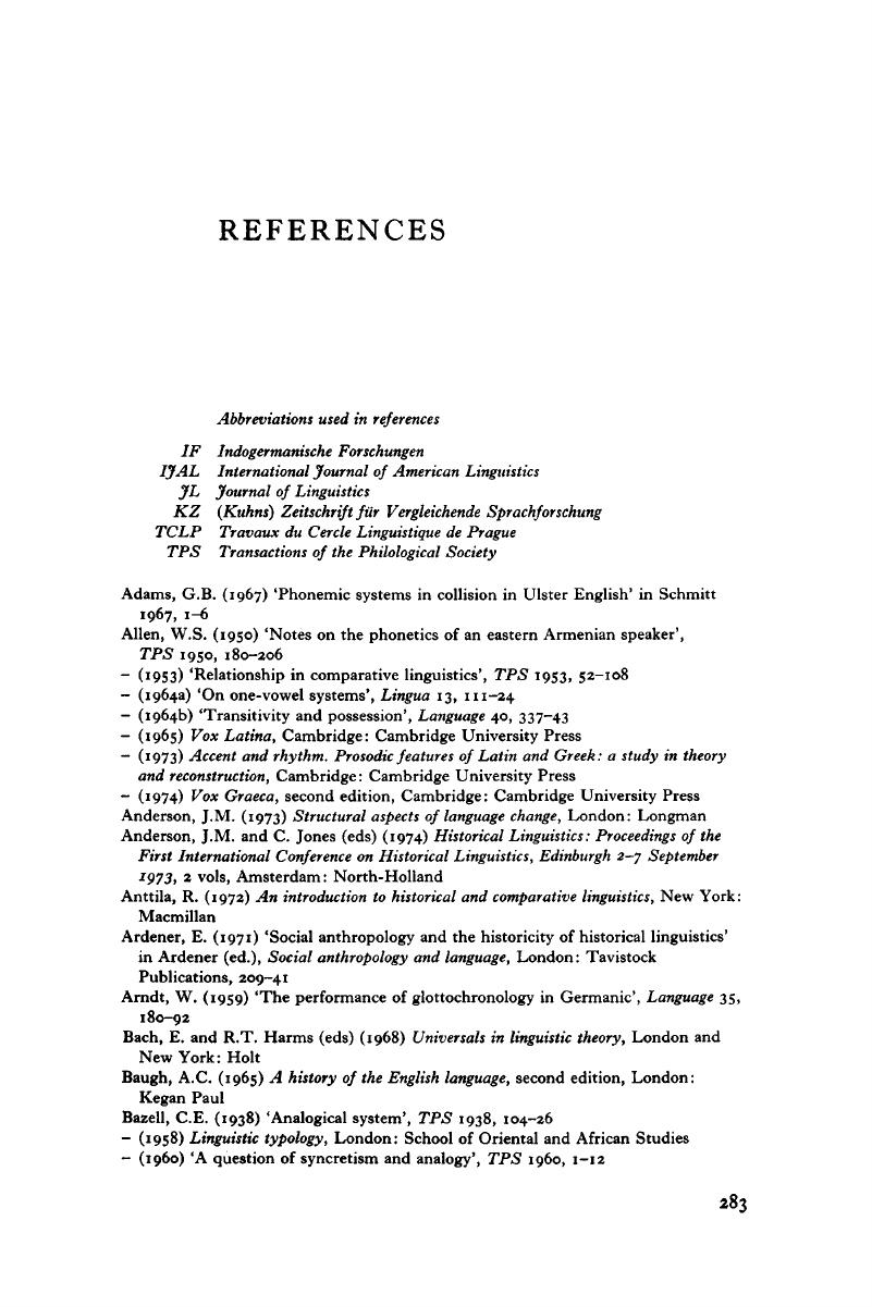 References - Historical Linguistics