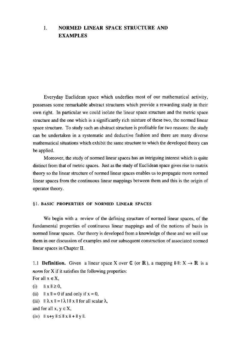 NORMED LINEAR SPACE STRUCTURE AND EXAMPLES (Chapter I) Introduction