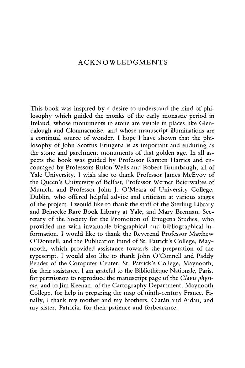 Acknowledgments - The Philosophy Of John Scottus Eriugena