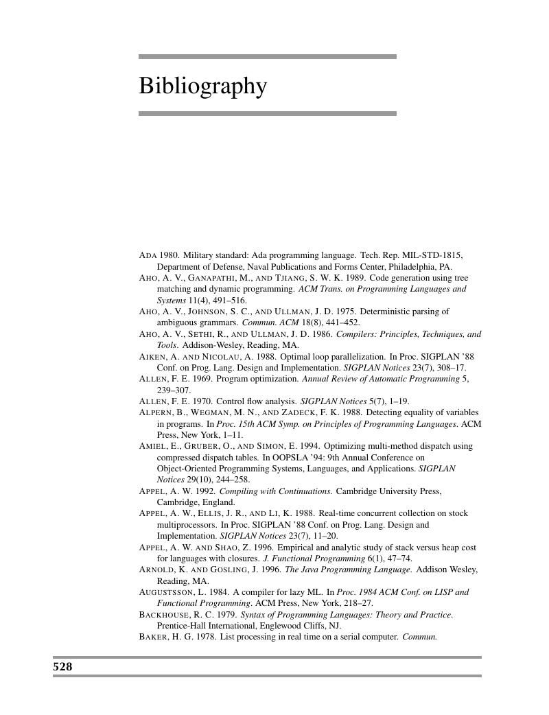 Bibliography - Modern Compiler Implementation in C