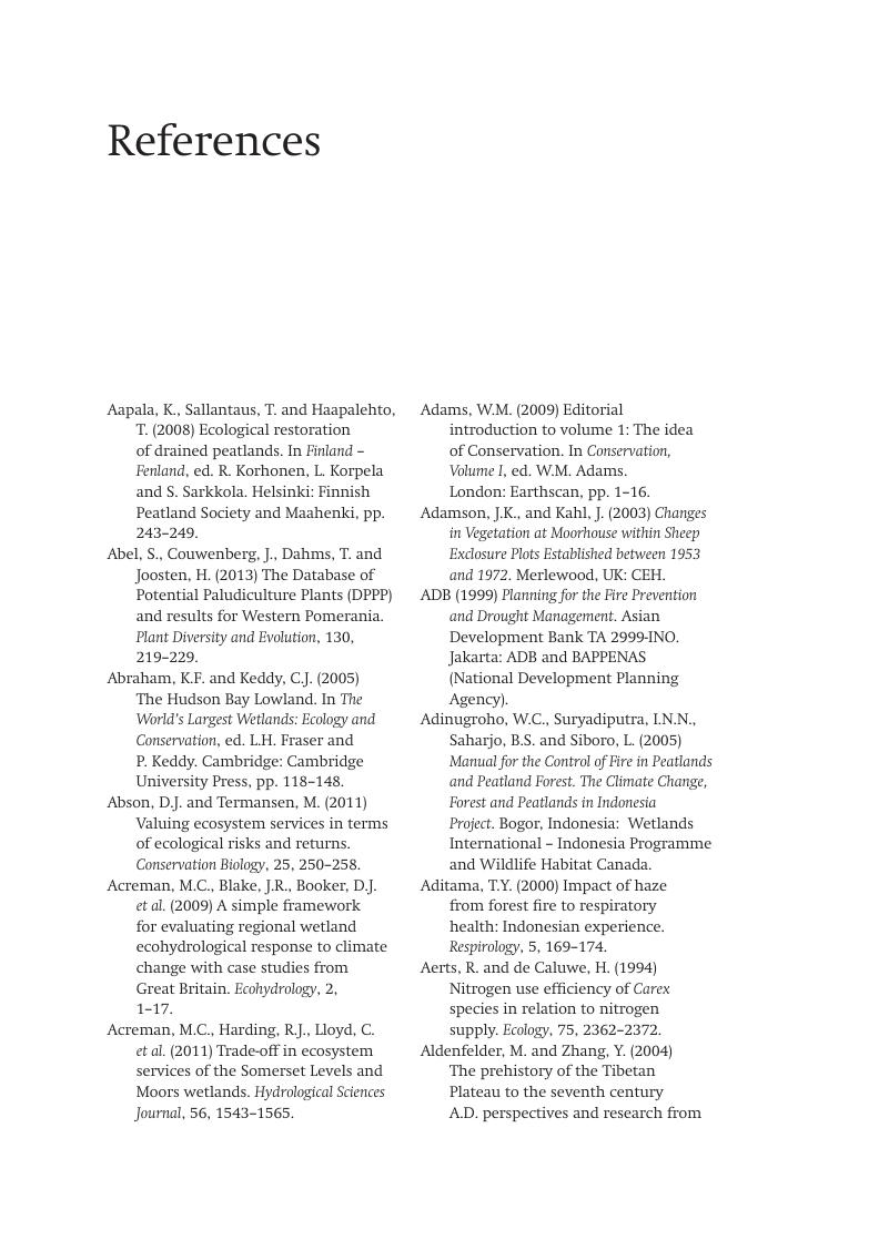 References Peatland Restoration and Ecosystem Services