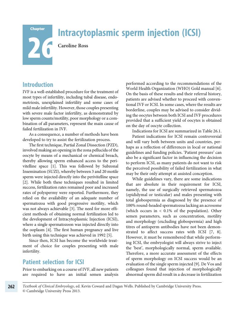 Intracytoplasmic Sperm Injection (ICSI) (Chapter 26) - Textbook Of ...