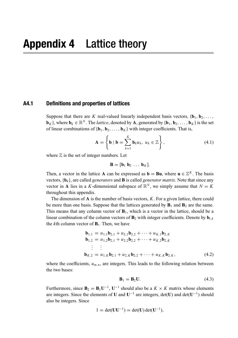 Lattice theory (Appendix 4) - Optimal Combining and Detection