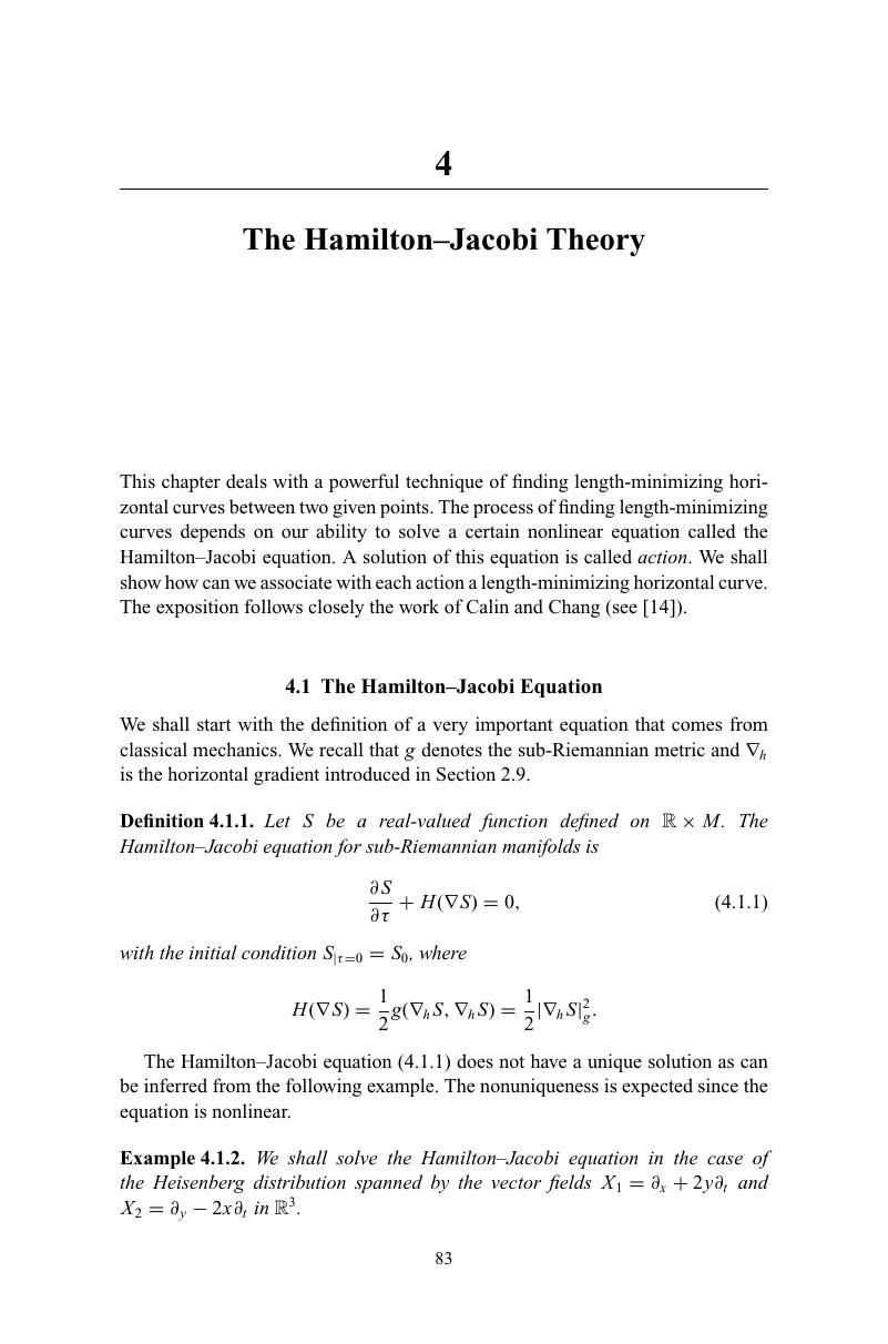 The Hamilton–Jacobi Theory (Chapter 4) - Sub-Riemannian Geometry