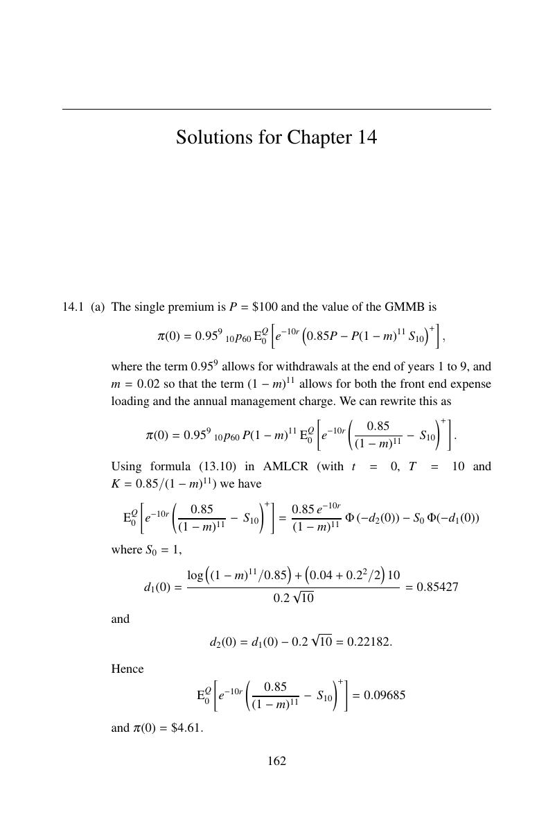 Solutions for Chapter 14 - Solutions Manual for Actuarial