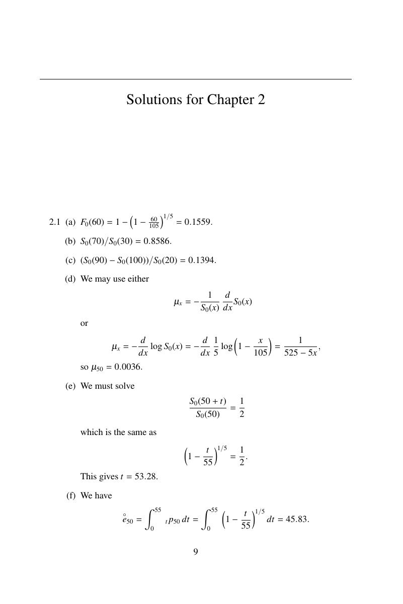 Solutions For Chapter 2 - Solutions Manual For Actuarial Mathematics ...