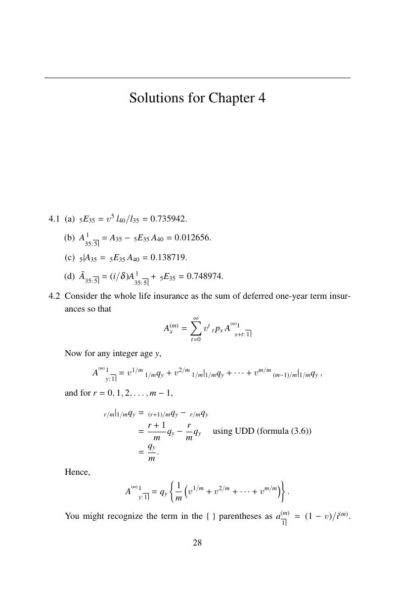 Solutions for Chapter 4 - Solutions Manual for Actuarial