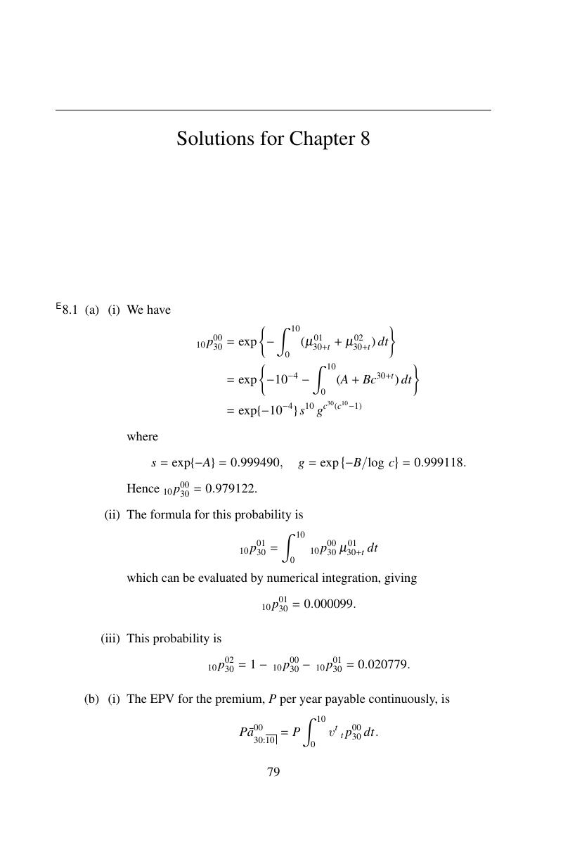 Solutions for Chapter 8 - Solutions Manual for Actuarial