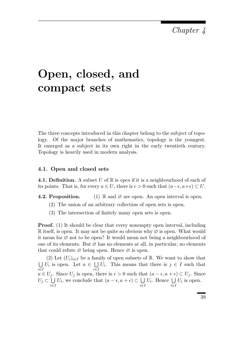 Open closed and compact sets Chapter 4 Lectures on Real Analysis