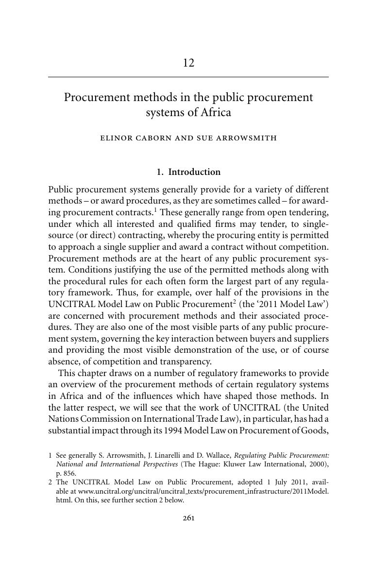 Procurement methods in the public procurement systems of Africa