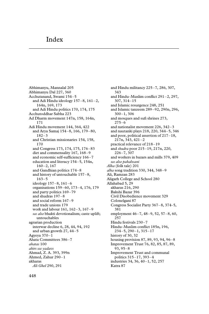 Index - The Politics of the Urban Poor in Early Twentieth-Century India