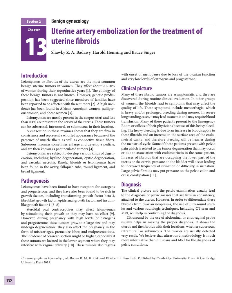 Uterine artery embolization for the treatment of uterine fibroids ...