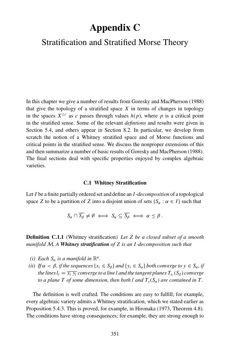 Stratification and Stratified Morse Theory (Appendix C) - Analytic