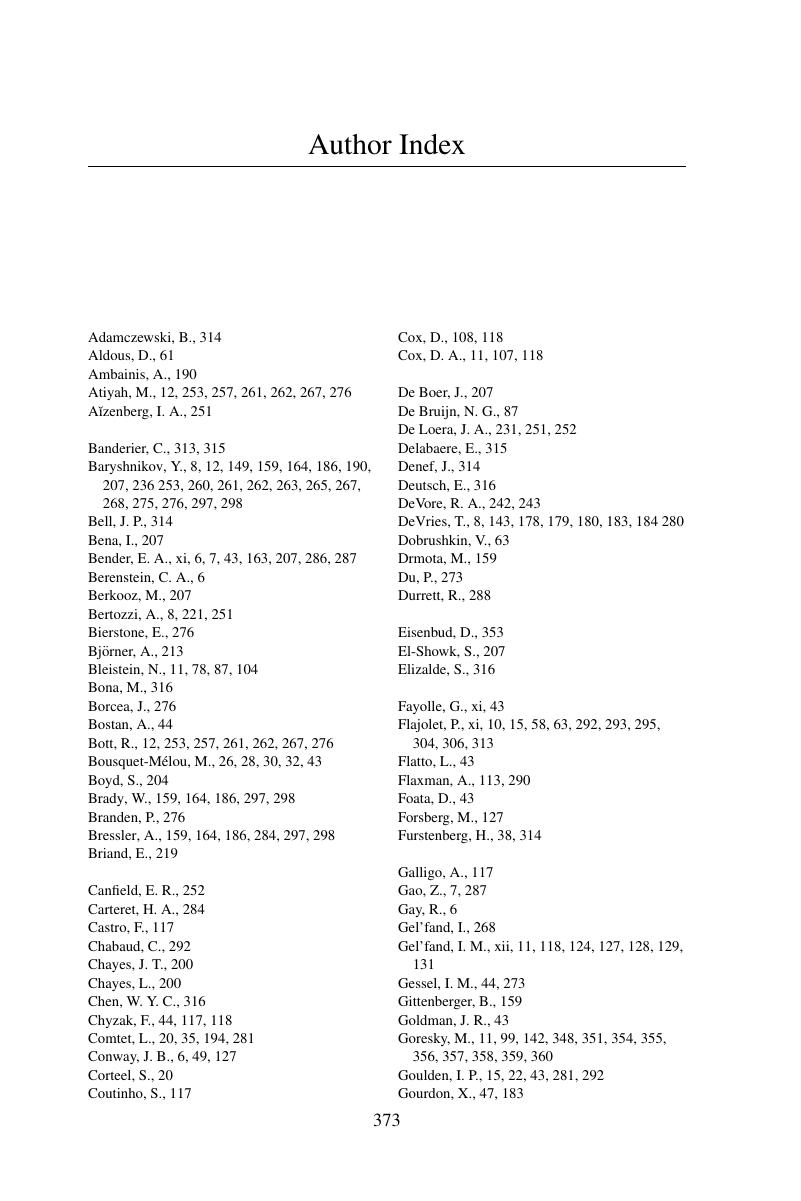 Author Index - Analytic Combinatorics In Several Variables