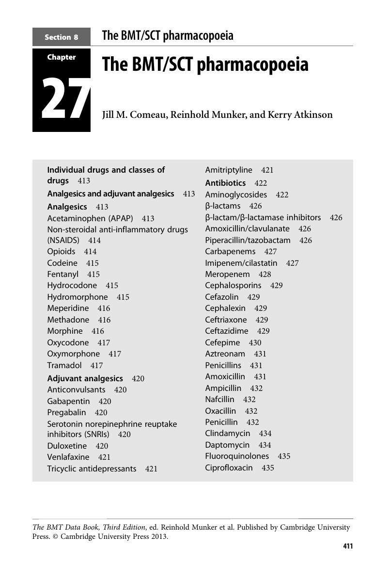 The BMT/SCT pharmacopoeia (Chapter 27) - The BMT Data Book