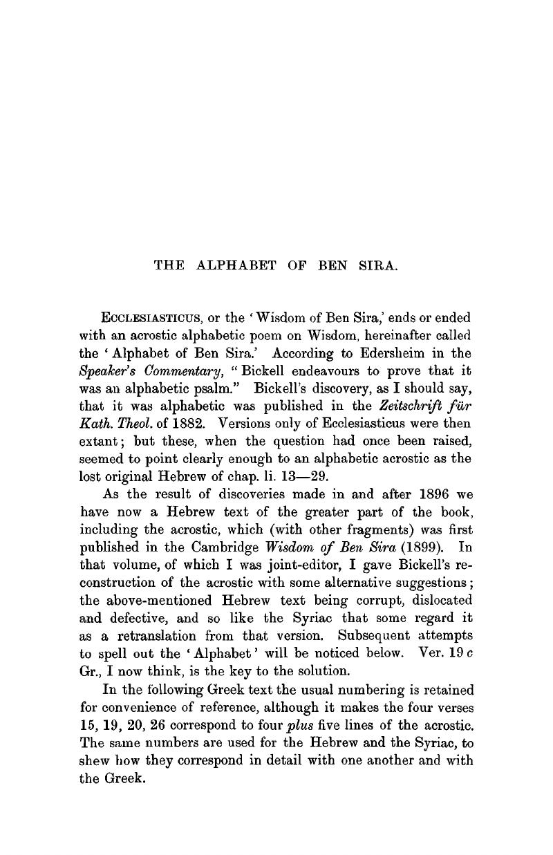 The Alphabet Of Ben Sira - The Journal Of Philology