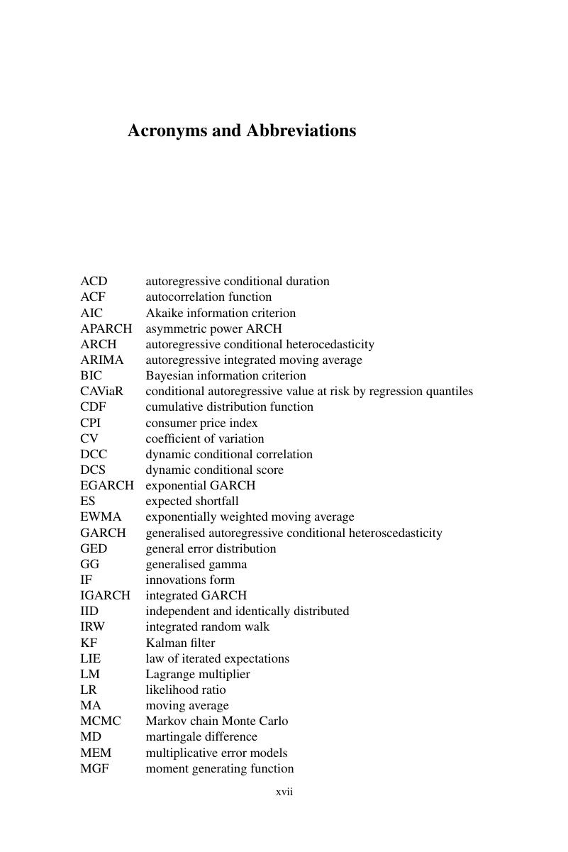 Acronyms And Abbreviations - Dynamic Models For Volatility And Heavy Tails