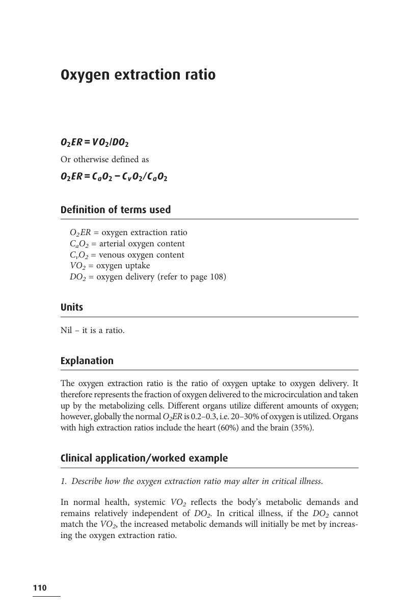 Oxygen extraction ratio Essential Equations for Anaesthesia