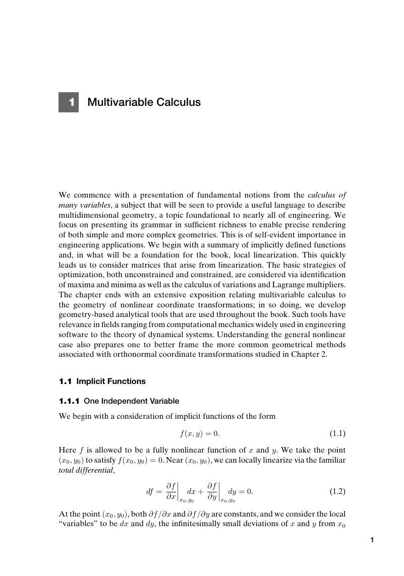 Multivariable Calculus (Chapter 1) - Mathematical Methods In Engineering