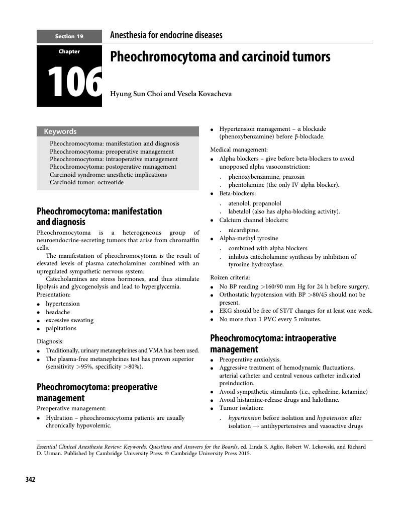 Pheochromocytoma And Carcinoid Tumors Chapter 106 Essential Clinical Anesthesia Review 2822