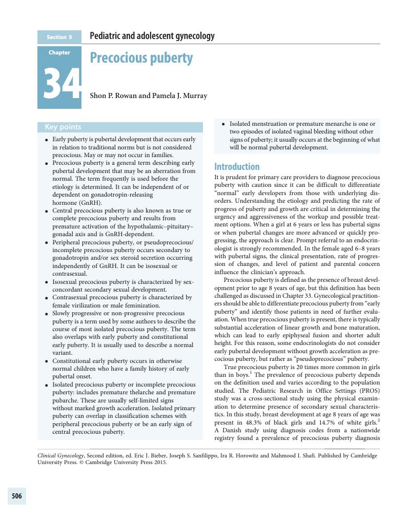 Precocious puberty (Chapter 34) - Clinical Gynecology