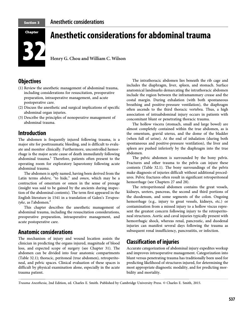 Anesthetic Considerations For Abdominal Trauma (Chapter 32) - Trauma ...