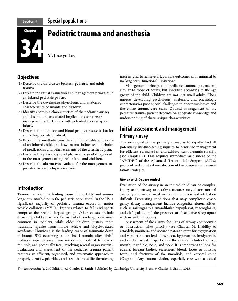 Pediatric Trauma And Anesthesia (Chapter 34) - Trauma Anesthesia