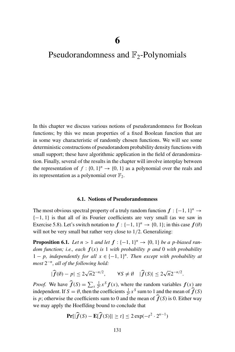 Pseudorandomness And F2-Polynomials (Chapter 6) - Analysis Of Boolean ...